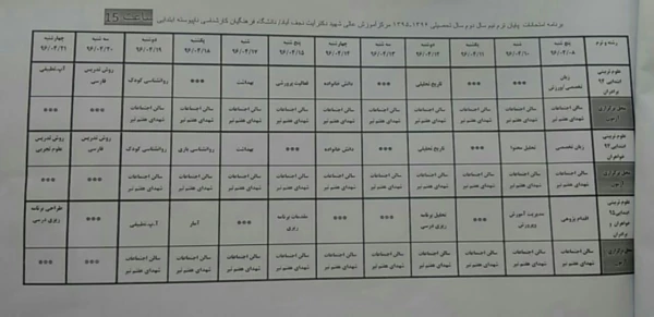 برنامه امتحانی ناپیوسته ها