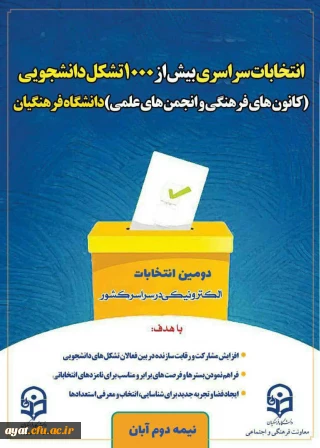 دومین دوره انتخابات الکترونیکی ویژه کانون های فرهنگی و انجمن علمی دانشگاه فرهنگیان مرکز آموزش عالی شهید آیت نجف آباد 