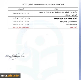 تقویم آموزشی پودمان دوم سری سیزدهم(نیمسال انتخابی 14033)